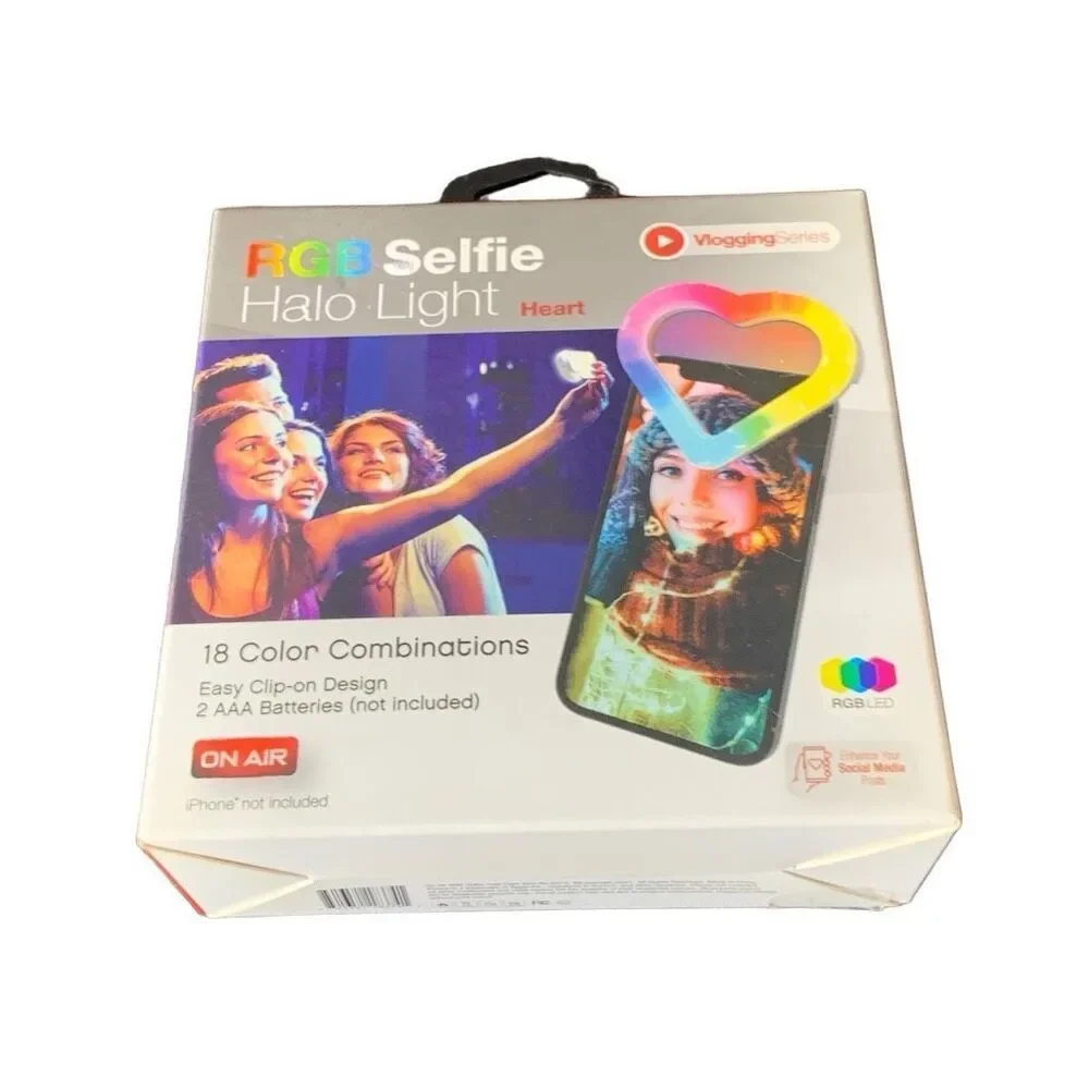 NEW RGB Selfie Halo Light Heart Shape 18 Color Combinations Clip On